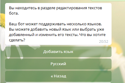 выбираем пункт Русский язык, бот может понимать несколько языков