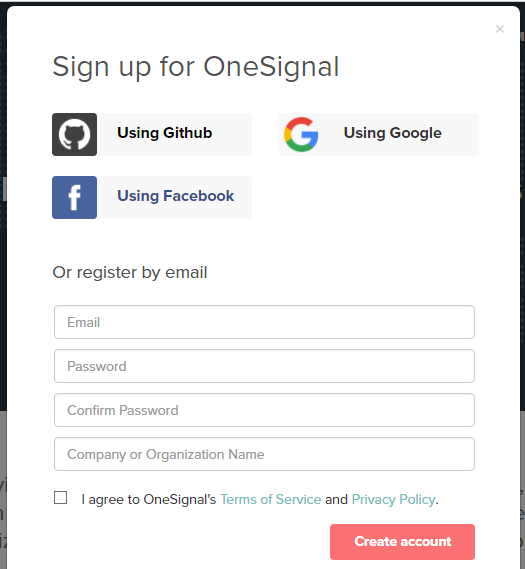 регистрация на сервисе пуш-уведомления OneSignal
